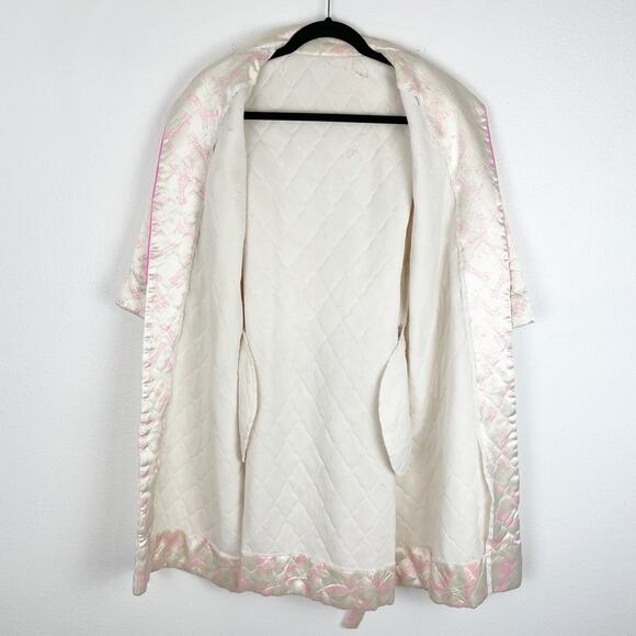 Vintage 60s 70s Quilted Robe Little Girls Giraffe Pattern Tie Ivory Pink - Picture 3 of 9
